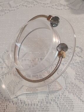Open Cuff Bracelet with Faceted Smoky Beads
